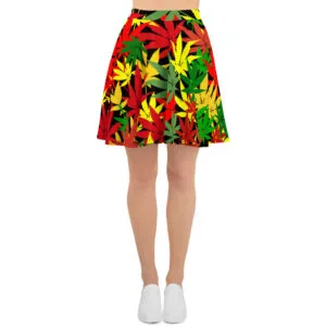 Rasta Hemp Leaf Skater Skirt. Rastafarian colors at Rastaseed jamaican, reggae, Rastafari and African American merchandise.