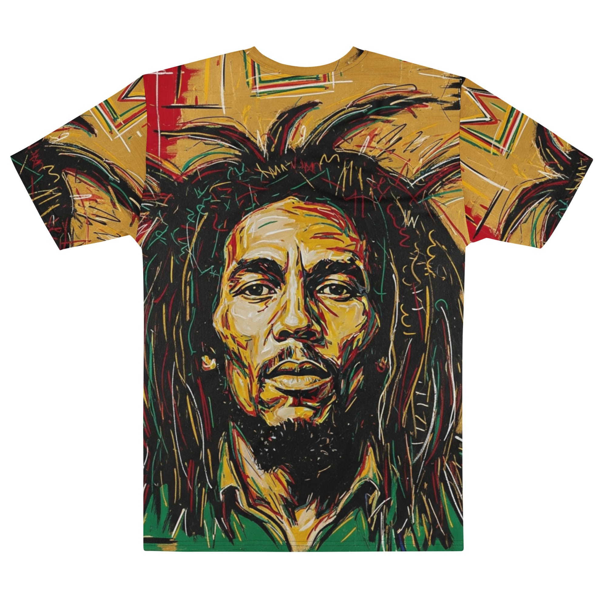 Rasta Legend cotton crew neck t-shirt in Rastafarian colors. Rastaseed Jamaican Reggae clothing, festival merchandise and accessories. back view