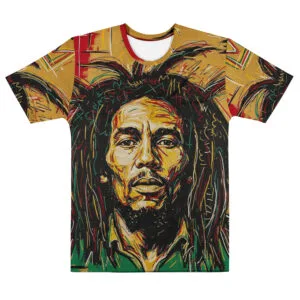 Rasta Legend cotton crew neck t-shirt in Rastafarian colors. Rastaseed Jamaican Reggae clothing, festival merchandise and accessories. Front view.
