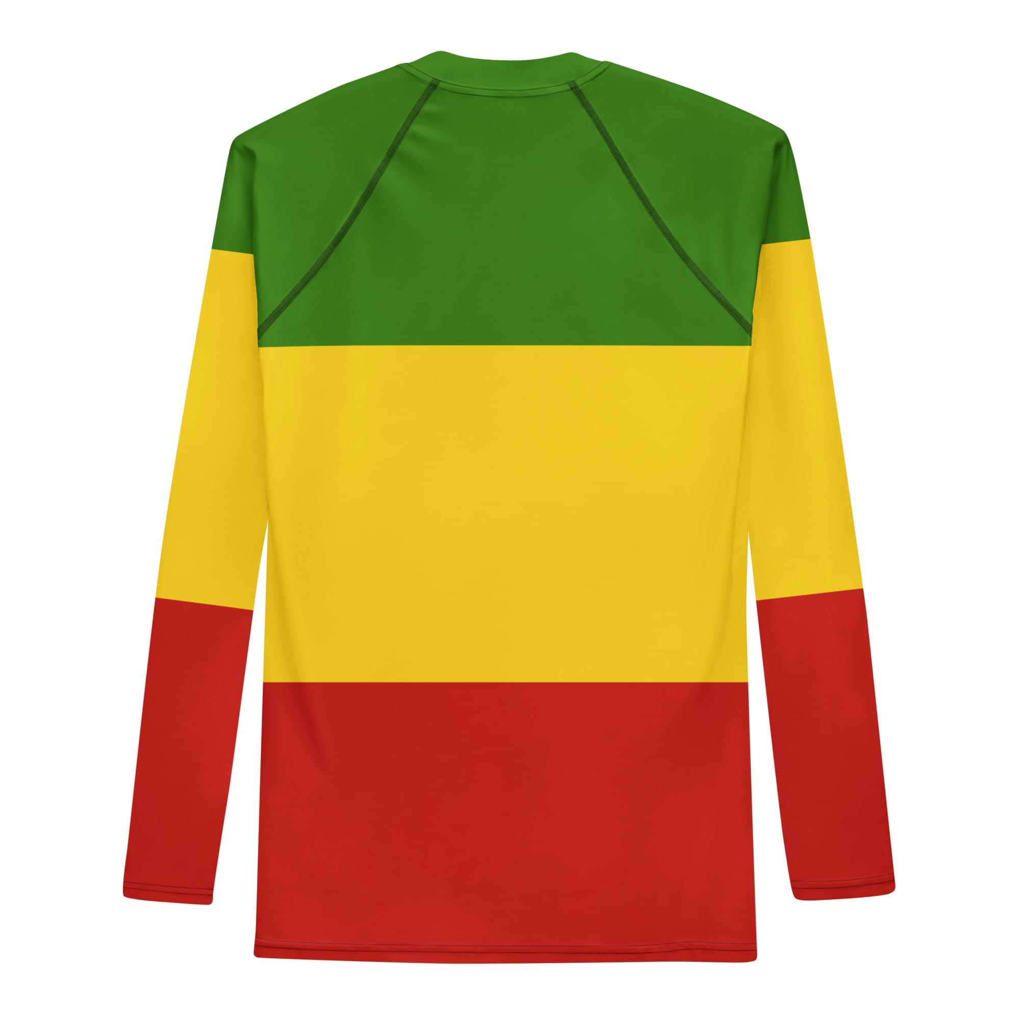 Rasta Lion Mens rasta guard in Red gold green and black. Rastaseed Rastafarian Reggae and Jamaican Surf and beach vacation gear. Back view