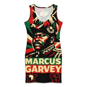 Marcus Garvey Cotton bodycon dress. Pan African colors and orginal design at Rastaseed Jamaican Rastafarian and Reggae merchandise and clothing.