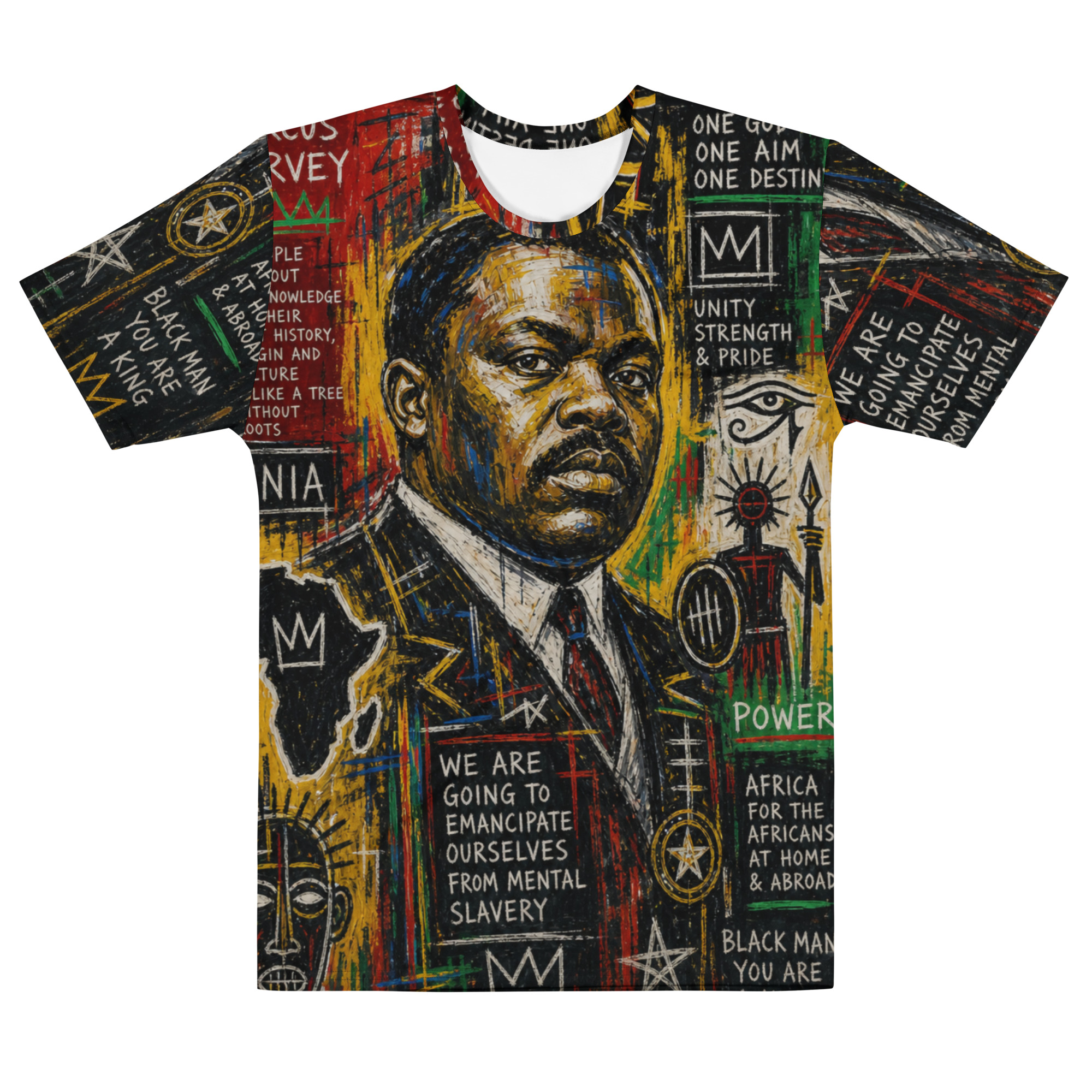 Marcus Garvey Africa Men’s cotton crew neck t-shirt. Rastaseed Rastafarian Reggae and Jamaican merchandise and accessories.