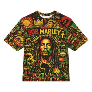 Rastafarian Oversized cotton t-shirt at Rastaseed. Rasta Jamaican and Reggae clothing and merchandise. Lion of Judah and Rasta Symbols and colors.