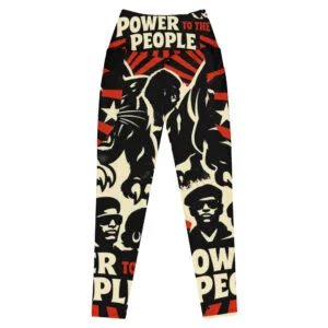 Rasta Power to the People Leggings with pockets. Black Panther leggings in black white and red. Rastaseed Jamaican Reggae Afro American merchandise.