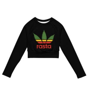 Rasta Leaf Recycled long-sleeve crop top at Rastaseed, Jamaican, Rastafarian, Reggae clothing, merchandise and accessories.