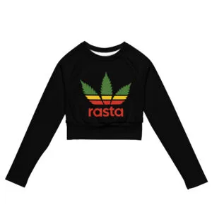 Rasta Leaf Recycled long-sleeve crop top at Rastaseed, Jamaican, Rastafarian, Reggae clothing, merchandise and accessories.