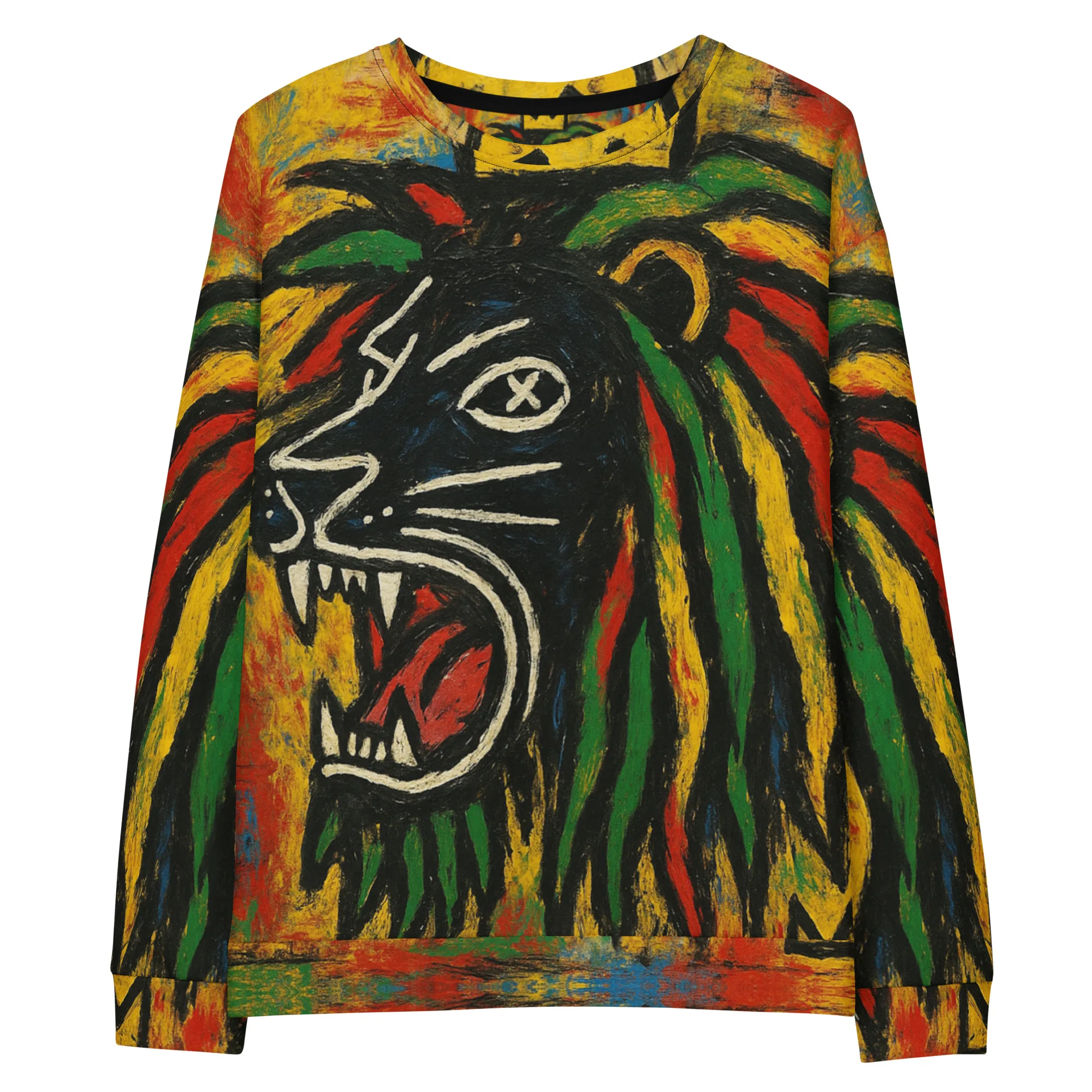 Rasta Black Lion Unisex cotton sweatshirt at Rastaseed. Rastafarian, Reggae and Jamaican Merchandise Clothing and Accessories.