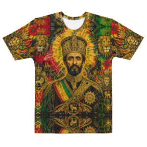 Emperor Selassie cotton crew neck t-shirt, mighty lion design at Rastaseed.com Rastafarian Reggae Haile Selassie and Jamaican merchandise.